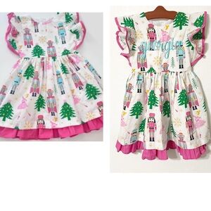 bayou blanks Festive Nutcracker Dress with Pink Ruffles Embroidered “georgia”